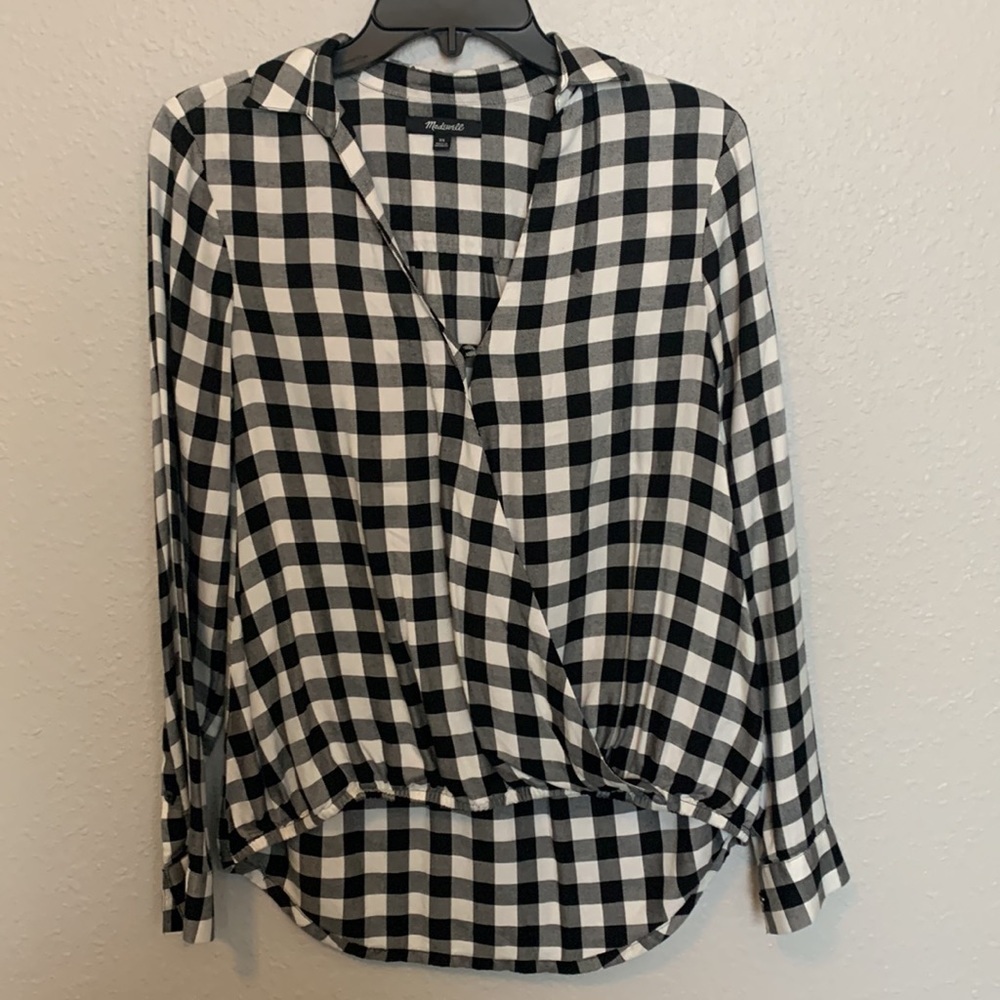 Madewell Black and White Buffalo Check Wrap Front Shirt Size XS